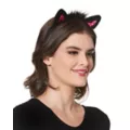 Faux Fur Black and Pink Cat Ear Headband at Spencer's