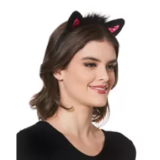 Faux Fur Black and Pink Cat Ear Headband at Spencer's