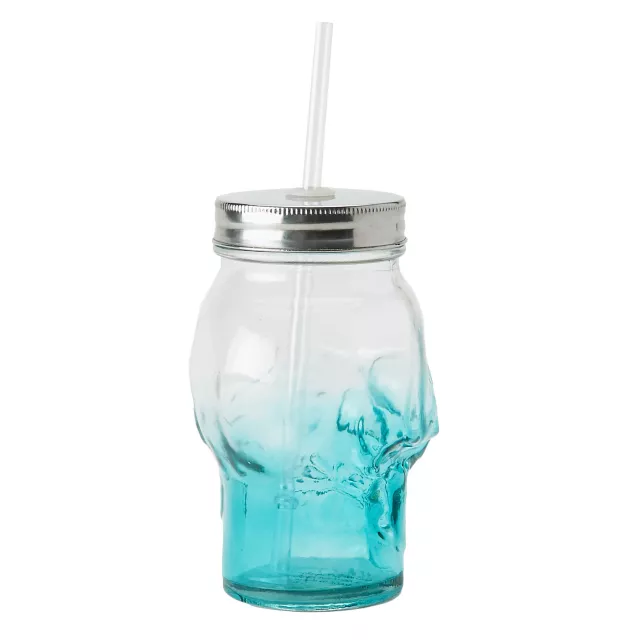 Teal Ombre Skull Glass With Straw 15 oz at Spirit Halloween
