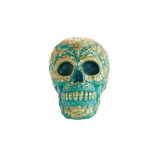 Teal and Gold Sugar Skull Figurine - Decorations at Spirit Halloween