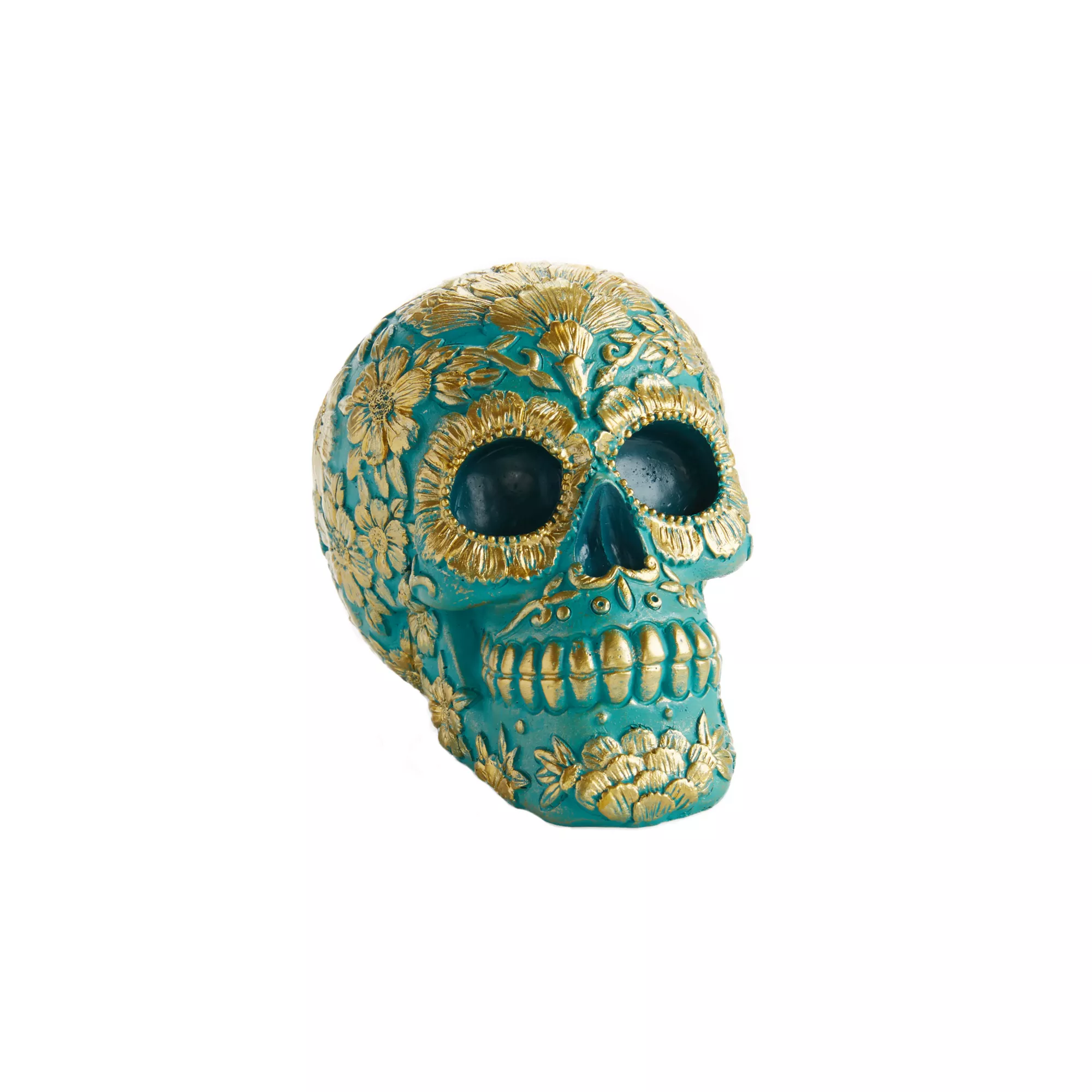 Teal and Gold Sugar Skull Figurine - Decorations at Spirit Halloween