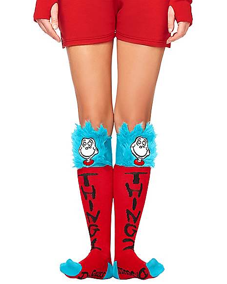 Dr Seuss Thing 1 & Thing 2 Knee High Socks Adult/Teen Size Read Across America