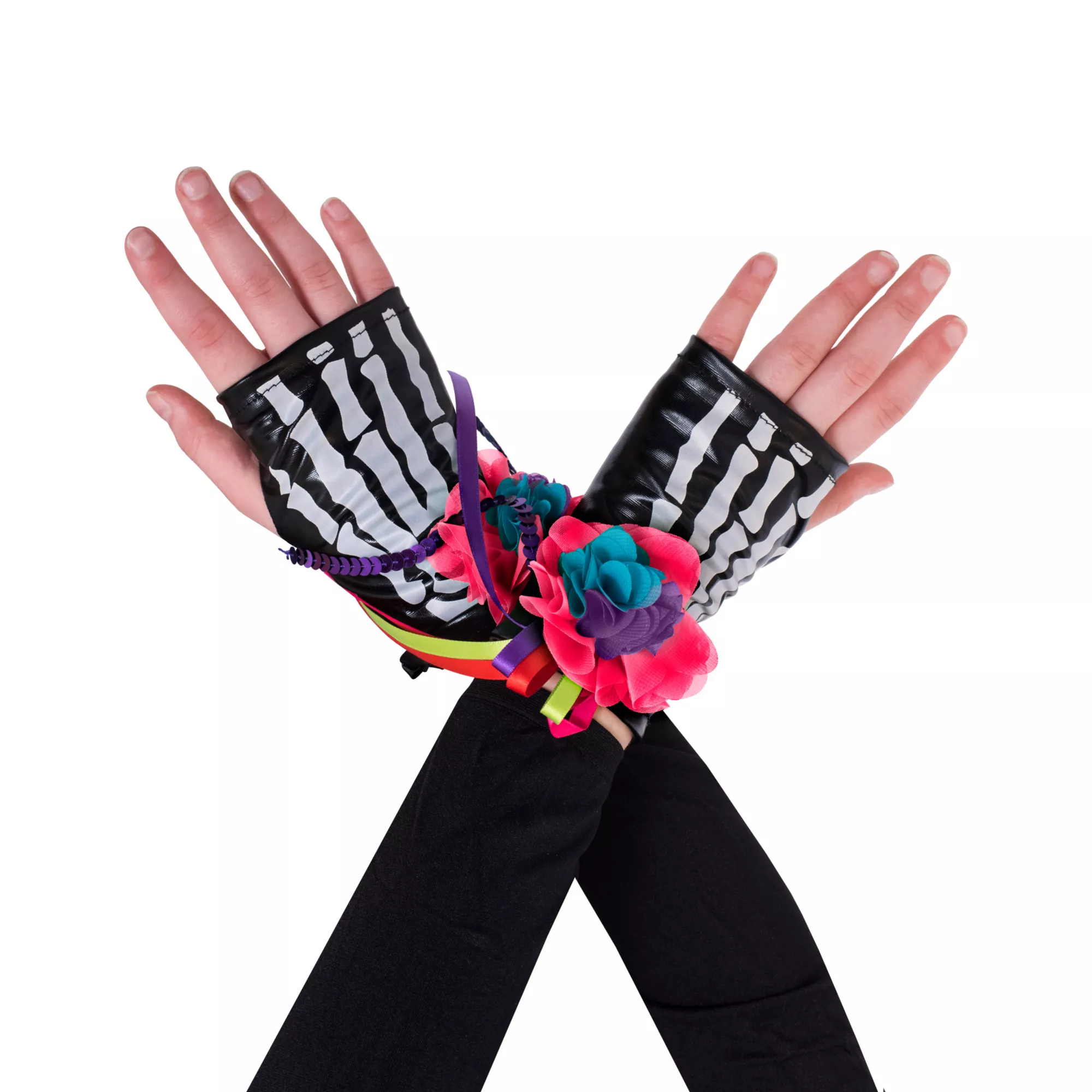 Decorated Skeleton Fingerless Gloves at Spirit Halloween