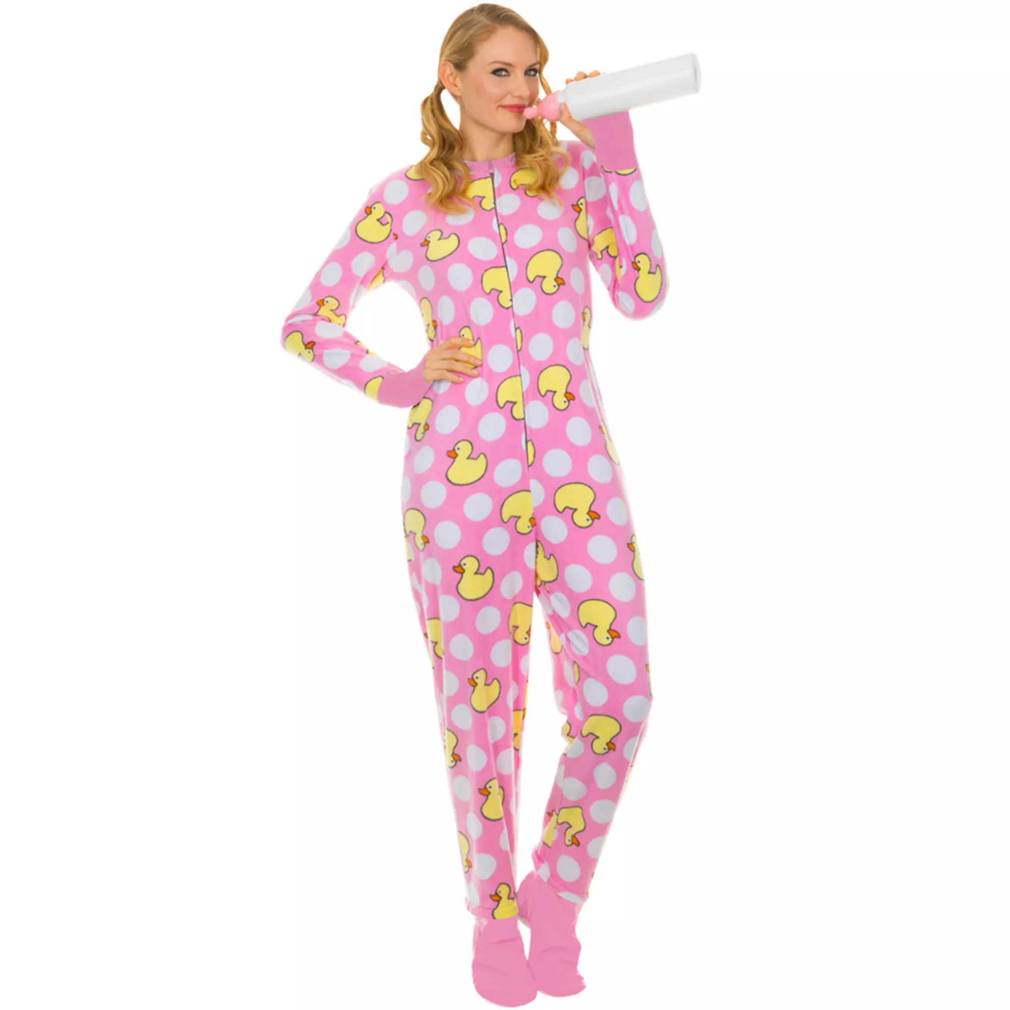 Adult Pink Duck Baby Pajama Costume at Spencer's