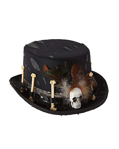 Voodoo Witch Doctor Top Hat Skull & Bones Feathers Witchcraft Costume Accessory 