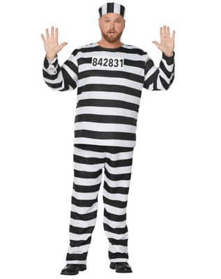 Adult Jailbird Plus Size Costume, Black/White, 2X - Spirit Halloween