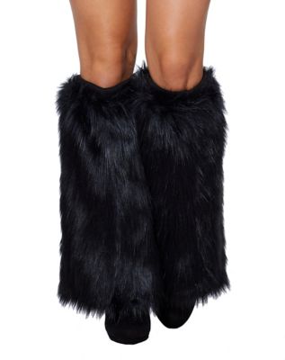 Black Cat Faux Fur Leg Warmers 