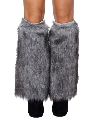 Grey Faux Fur Leg Warmers