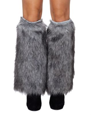 Grey Faux Fur Leg Warmers 