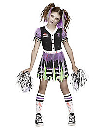 Ladies Womens Fear Leader Zombie Cheerleader Fancy Dress Costume Halloween Blood 