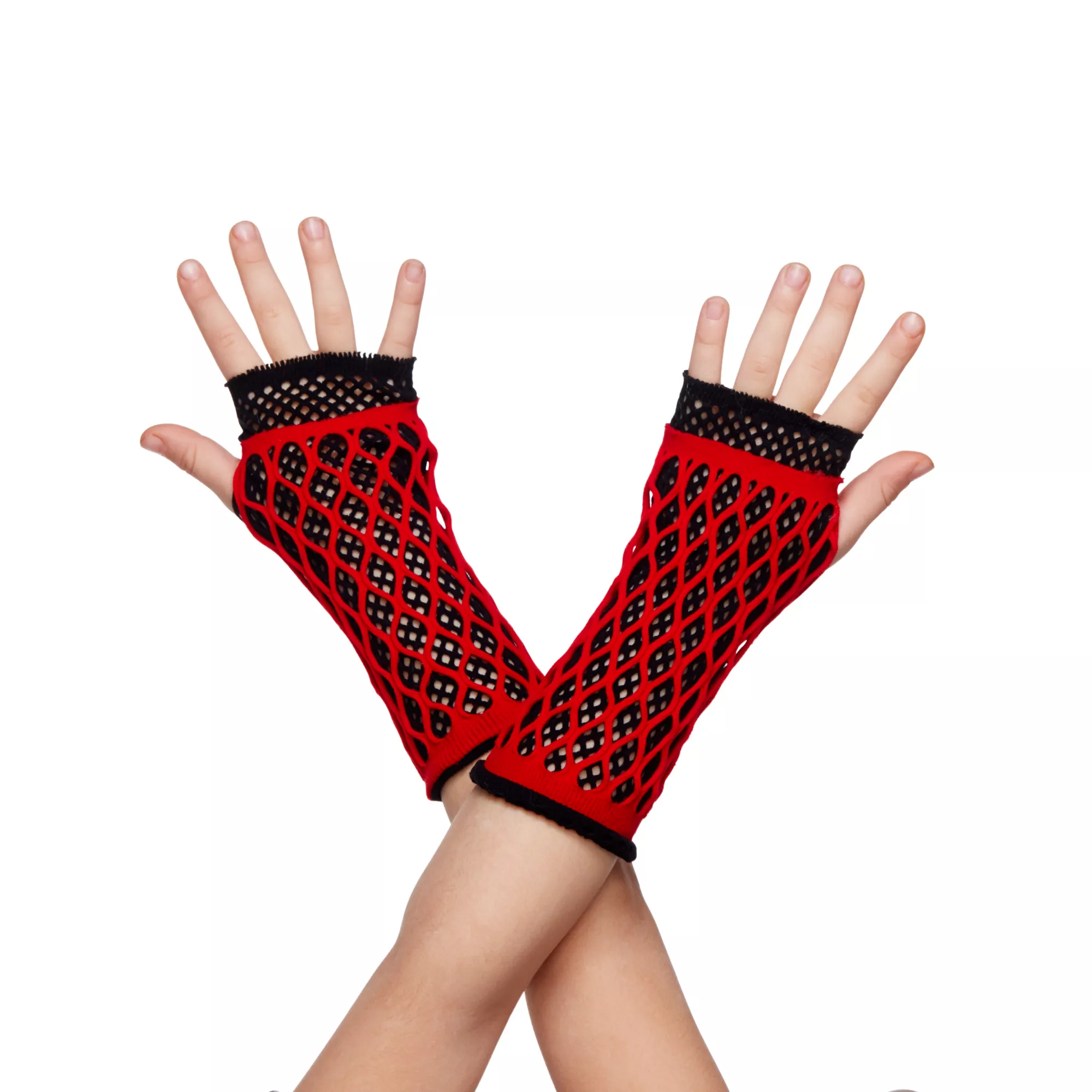 Black and Red Fishnet Gloves at Spirit Halloween