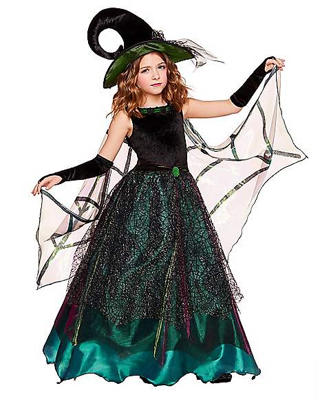Womens Black Spooky Witch Costume Halloween Sorceress Horror Fancy Dress Outfit