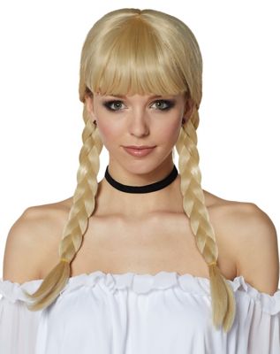 Blonde Braided Pigtail Wig with Bangs