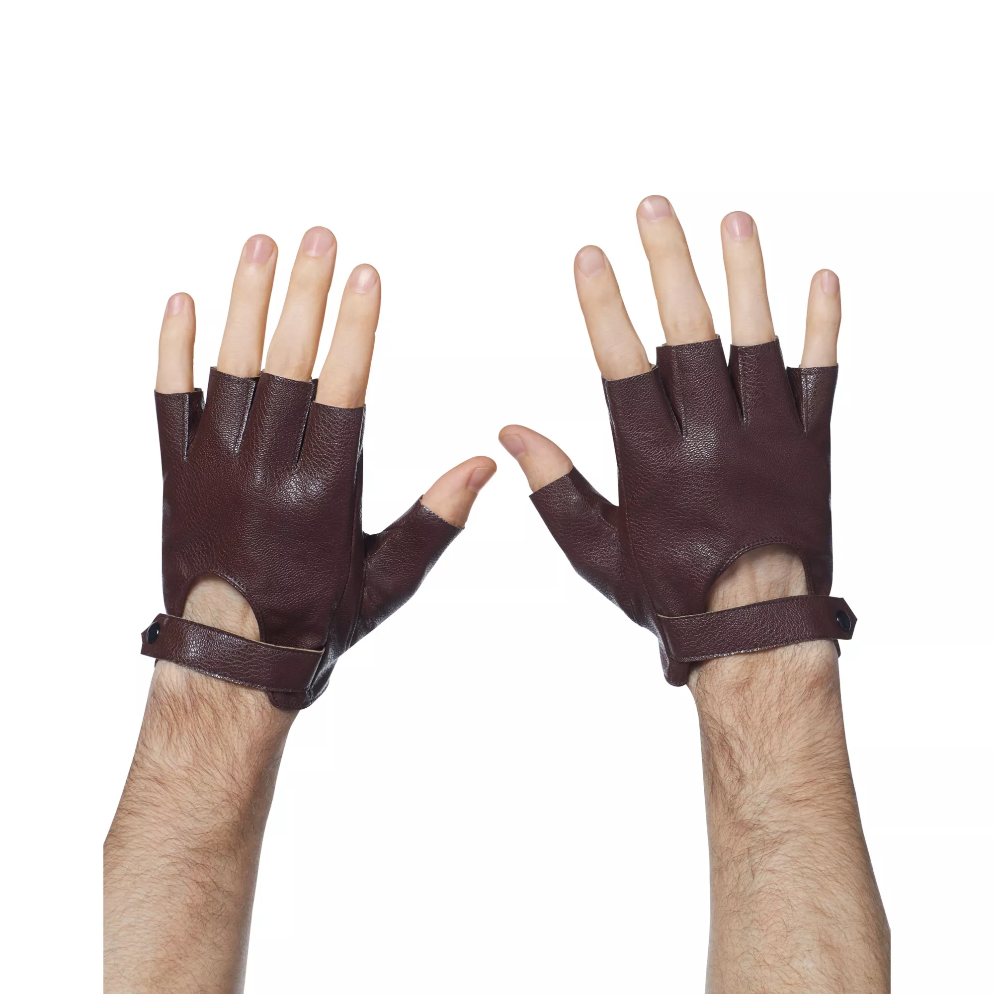 Brown Faux Leather Fingerless Gloves at Spirit Halloween