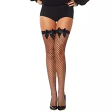 Black Bow Fishnet Thigh High Stockings at Spirit Halloween