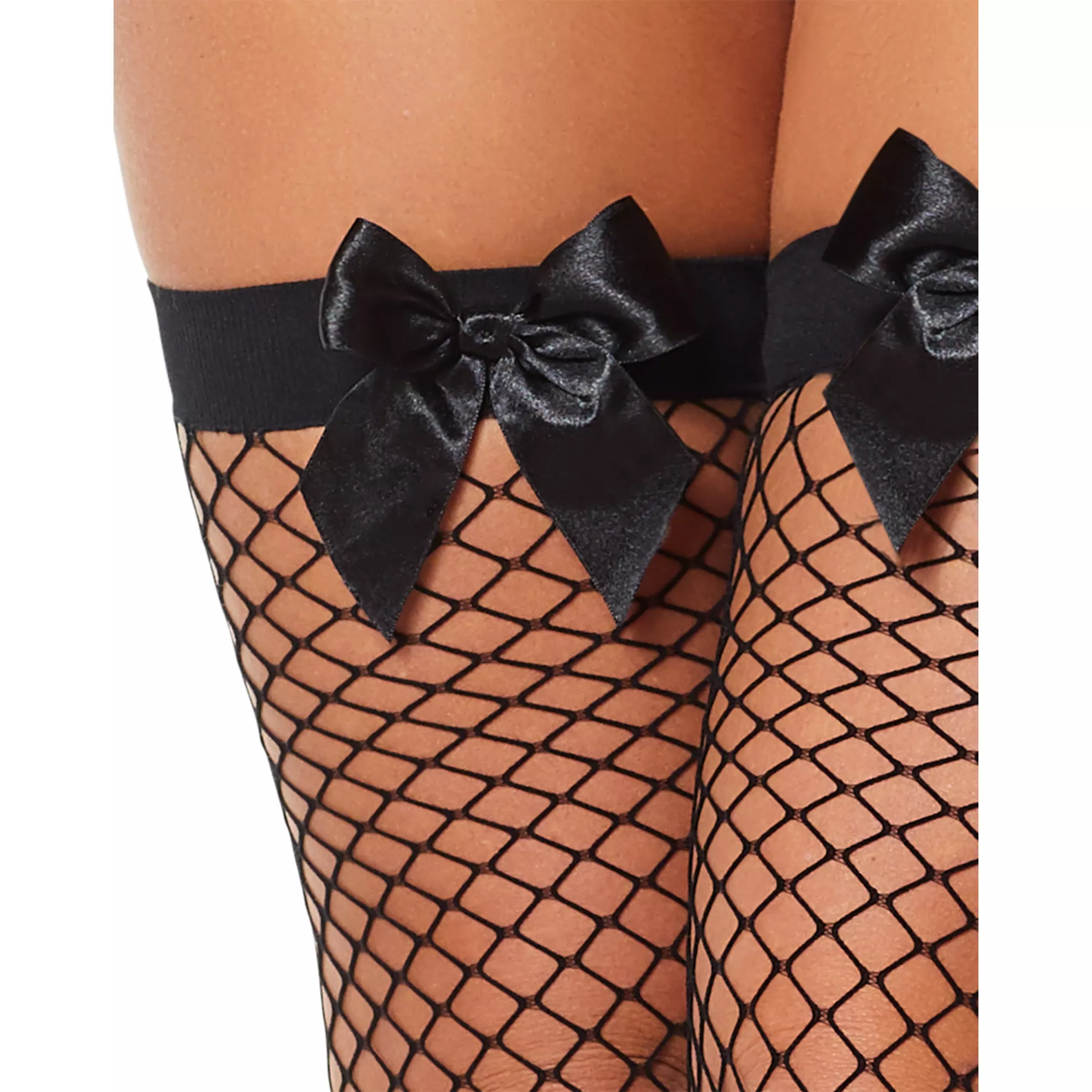 Black Bow Fishnet Thigh High Stockings at Spirit Halloween