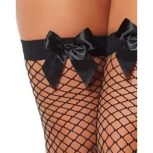 Black Bow Fishnet Thigh High Stockings at Spirit Halloween