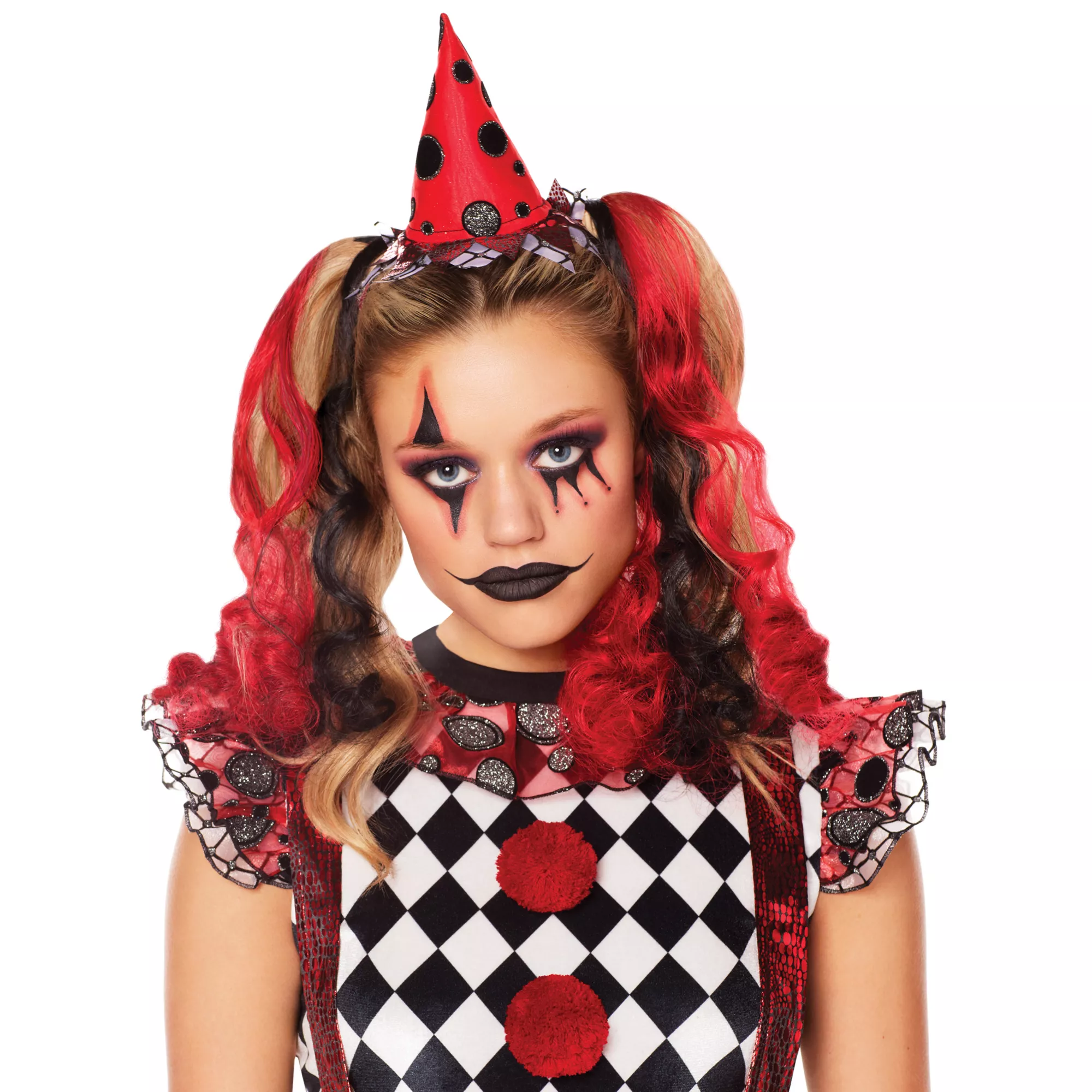 Red and Black Curly Clips Hair Extensions at Spirit Halloween