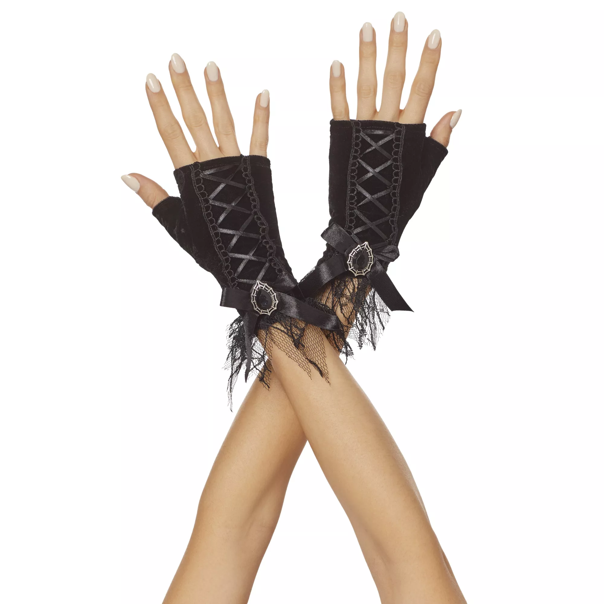 Black Velvet Witch Gloves Deluxe at Spencer's