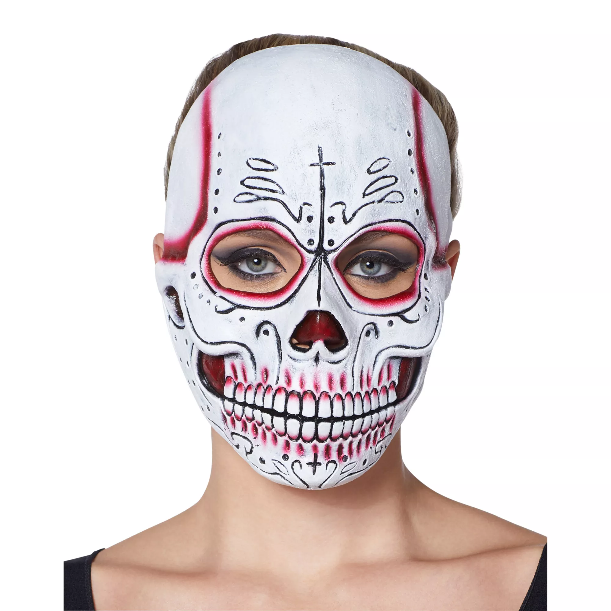 Red Sugar Skull Half Mask at Spencer's