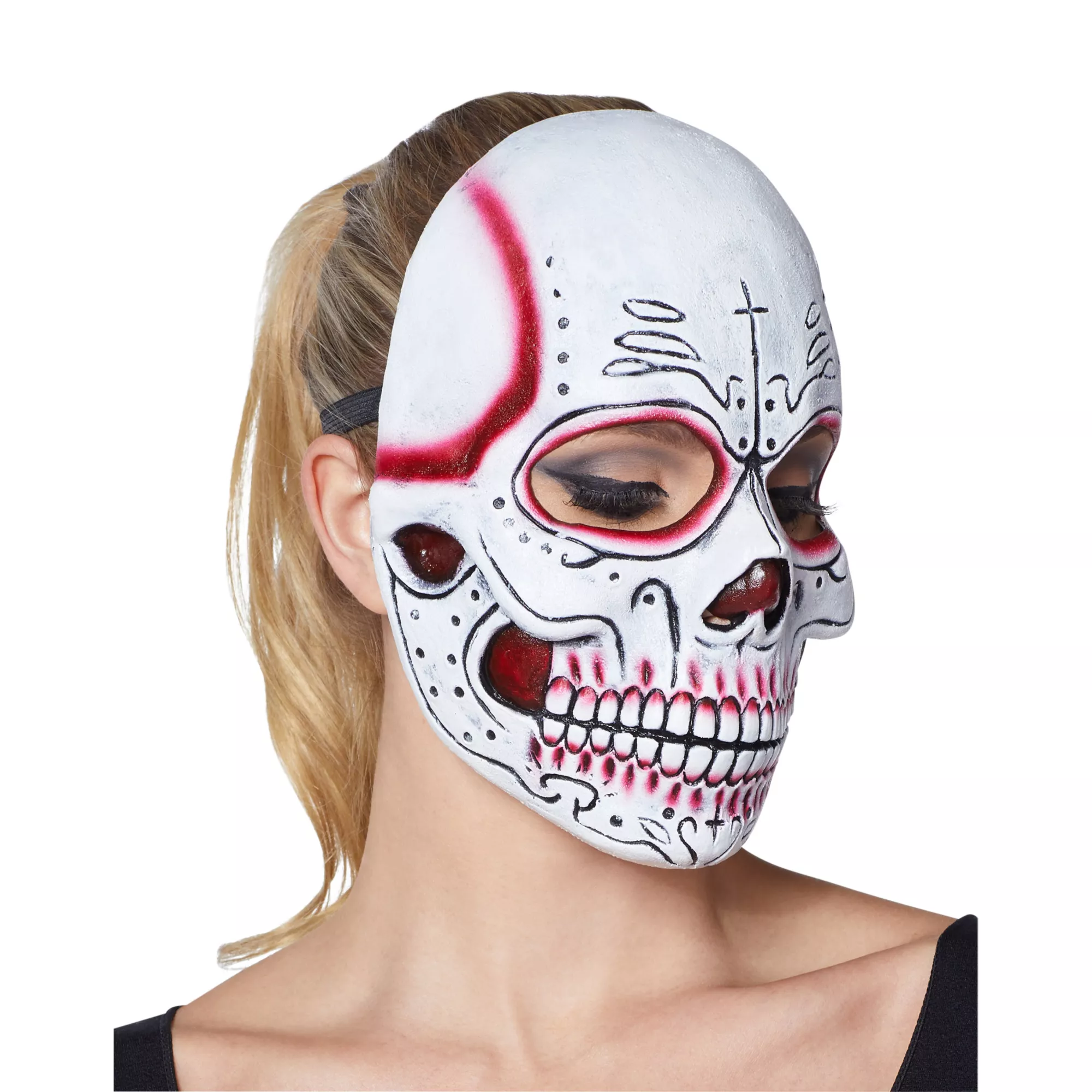 Red Sugar Skull Half Mask at Spencer's