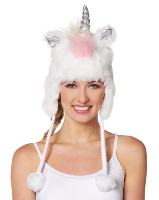 Spirit Halloween Costume Faux Fur Unicorn Pom Pom Hat One Size SKU