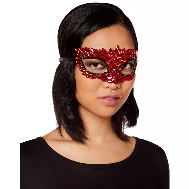 Red Rhinestone Eye Half Mask at Spirit Halloween