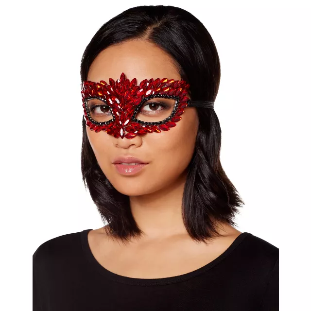 Red Rhinestone Eye Half Mask - Spirithalloween.com