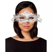 White and Silver Filigree Eye Half Mask at Spirit Halloween