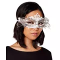 White and Silver Filigree Eye Half Mask at Spirit Halloween