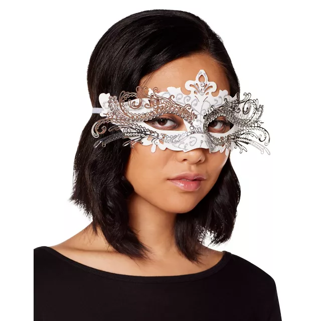 White and Silver Filigree Eye Half Mask at Spirit Halloween
