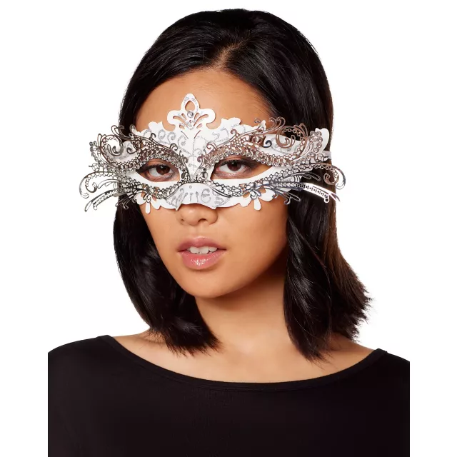 White and Silver Filigree Eye Half Mask at Spirit Halloween