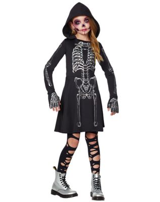 Kids Skeleton Hooded Dress Costume - Spirithalloween.com