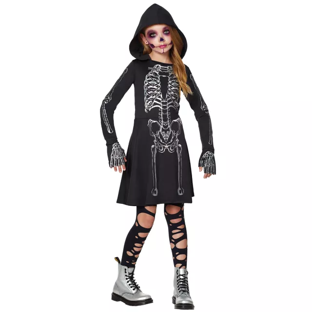 Kids Skeleton Hooded Dress Costume - Spirithalloween.com