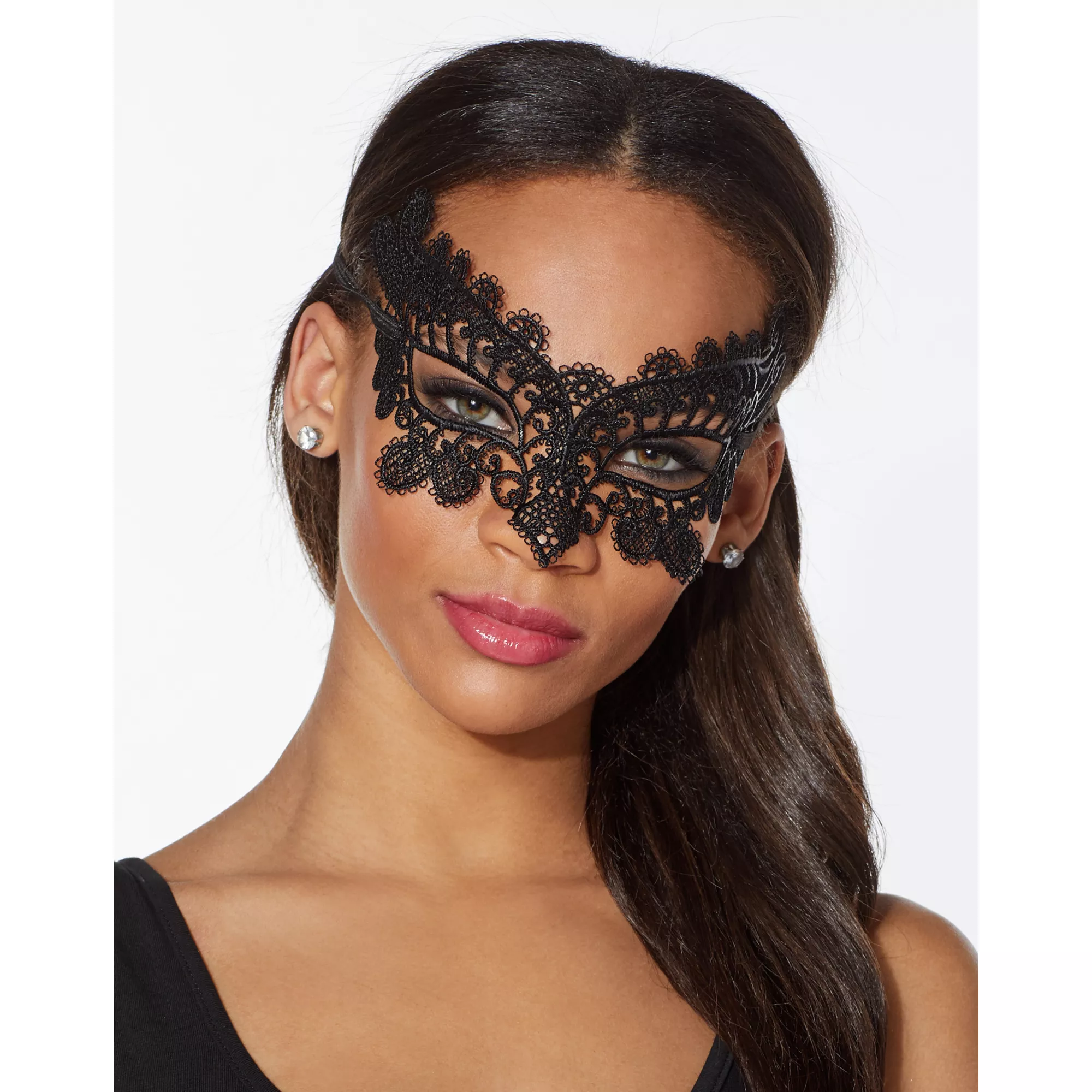 Black Lace Flower Eye Half Mask at Spirit Halloween