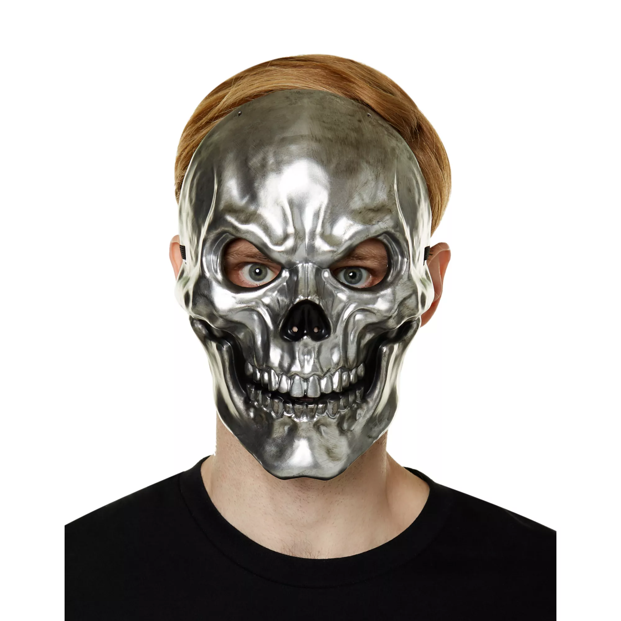 Silver Metallic Skull Half Mask at Spirit Halloween