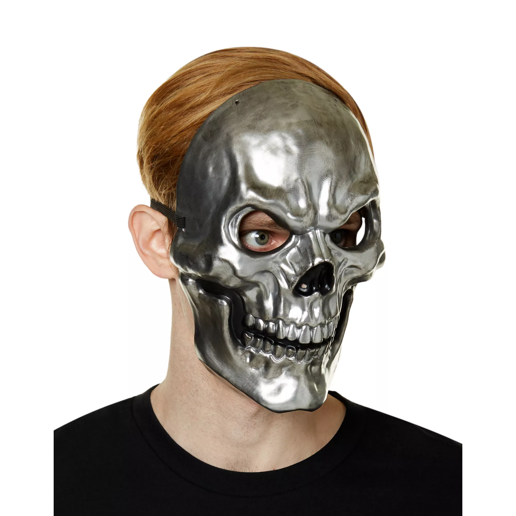 Silver Metallic Skull Half Mask at Spirit Halloween