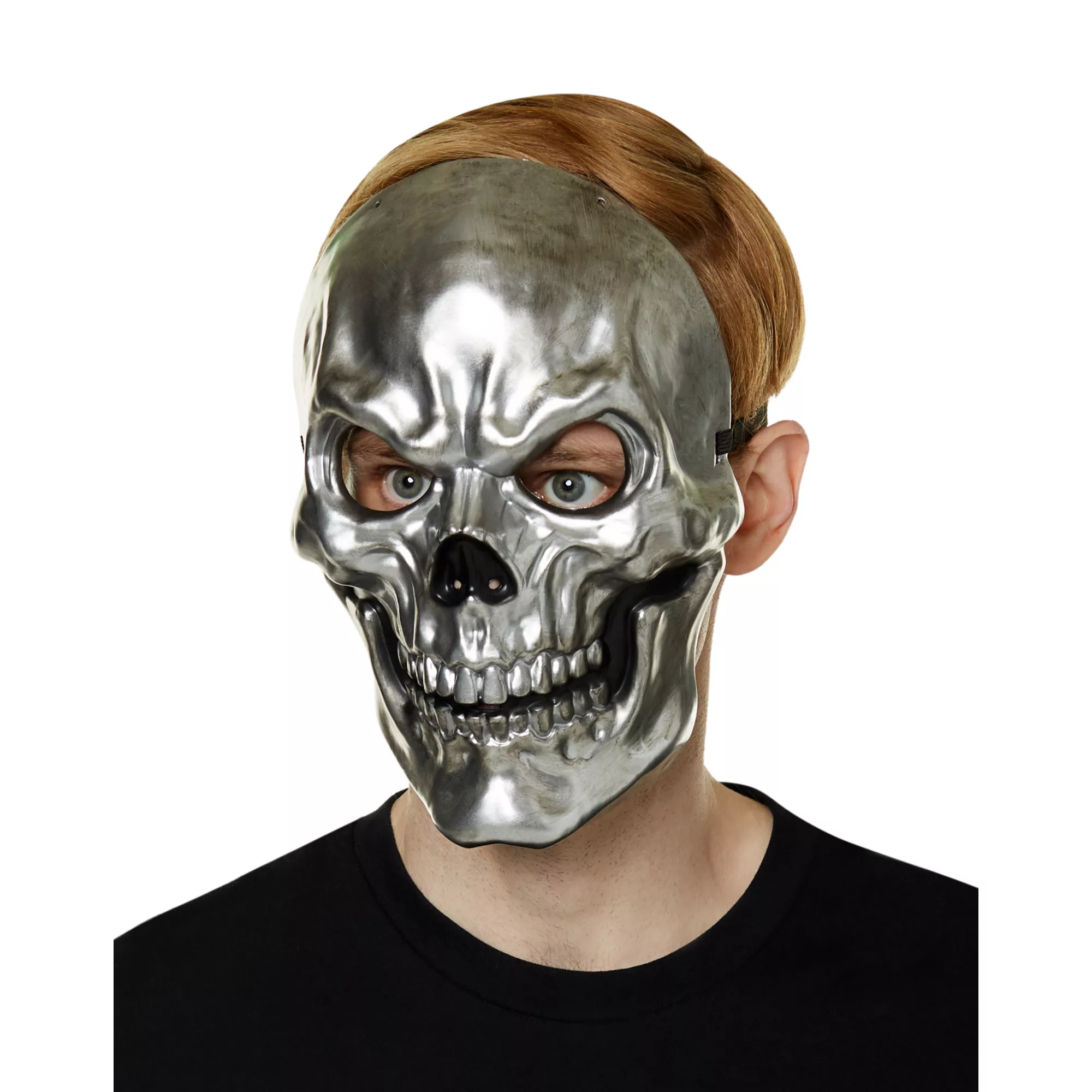 Silver Metallic Skull Half Mask at Spirit Halloween