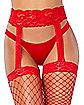 Red Lace Top Fishnet Garter Tights