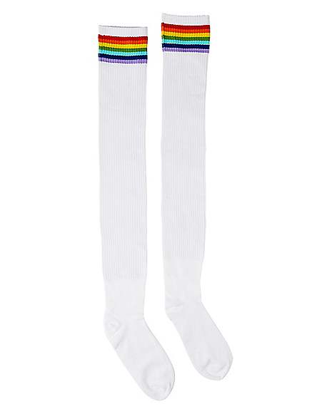Rainbow Striped Over The Knee Socks
