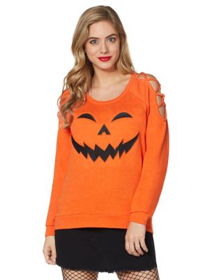 Cross Shoulder Pumpkin Sweatshirt - Spirithalloween.com