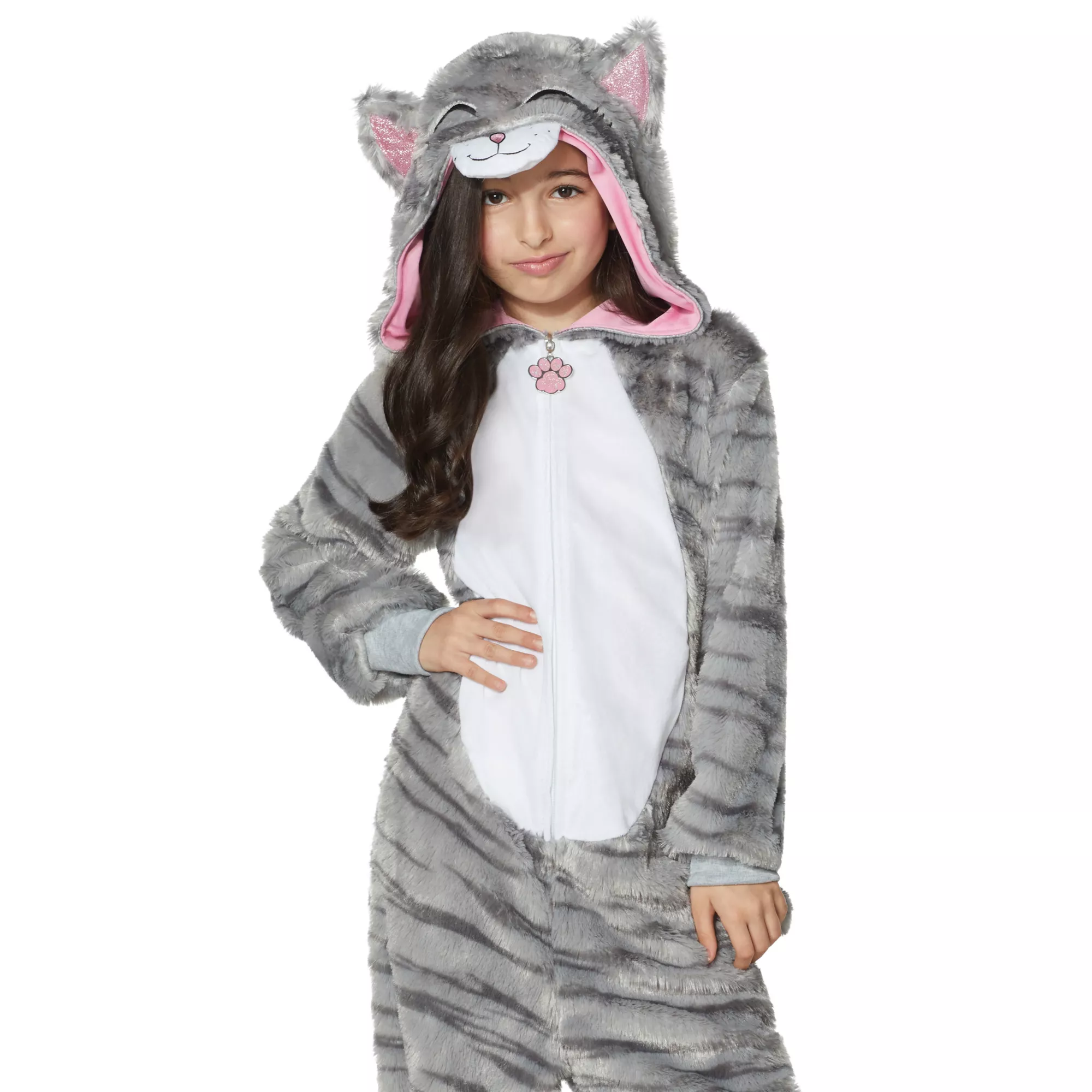 Kids Faux Fur Cat One-Piece Costume at Spencer's