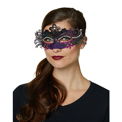 Purple Fancy Dress Party Mask, Feather Masquerade Ball Party Mardi Gras Mask Purple Classic / Black