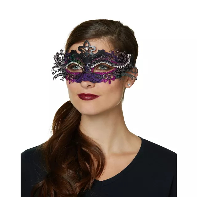 Purple Rhinestone Intricate Eye Half Mask - Spirithalloween.com