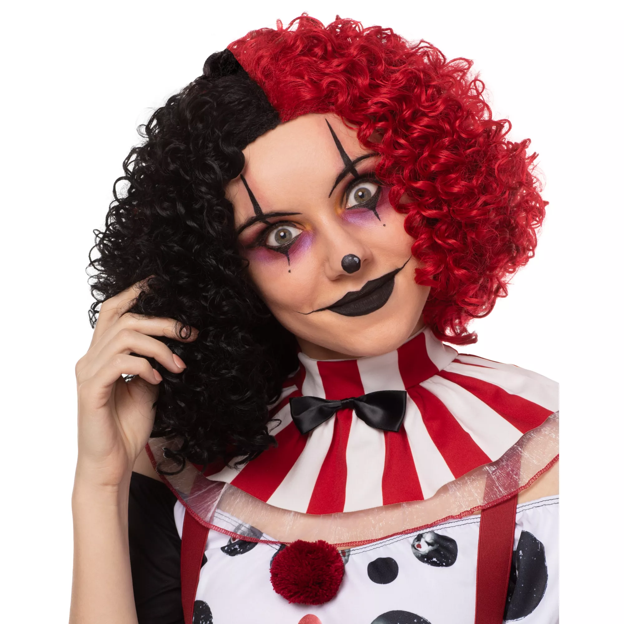 Red and Black Curly Wig at Spirit Halloween