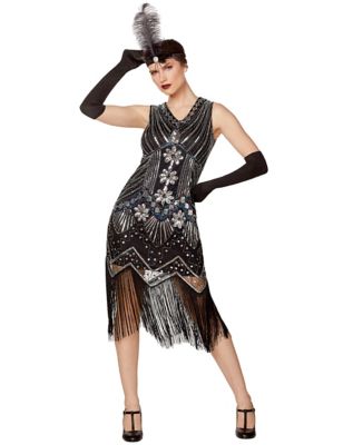 adult black beaded flapper dress