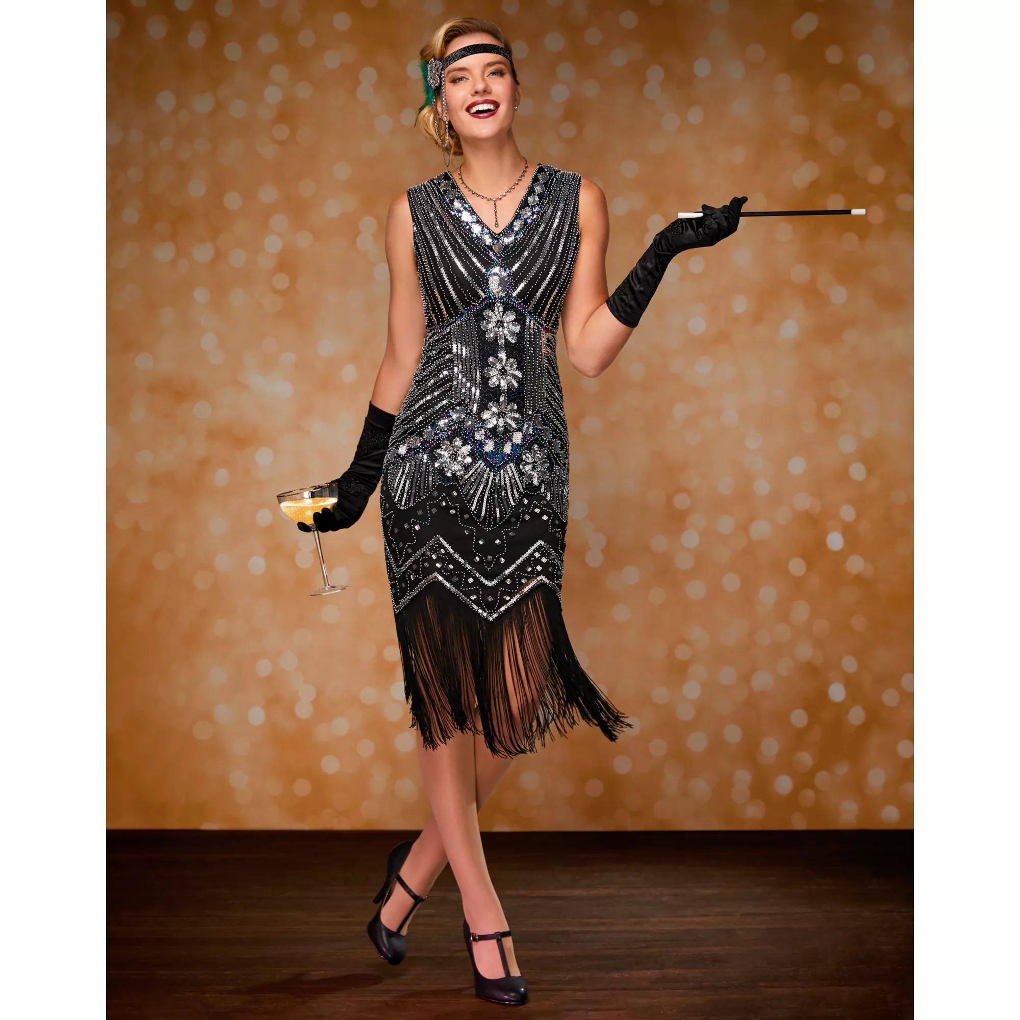 Adult Black Beaded Flapper Dress at Spencer's