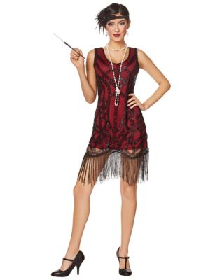 Adult Burgundy Beaded Flapper Dress - Spirithalloween.com