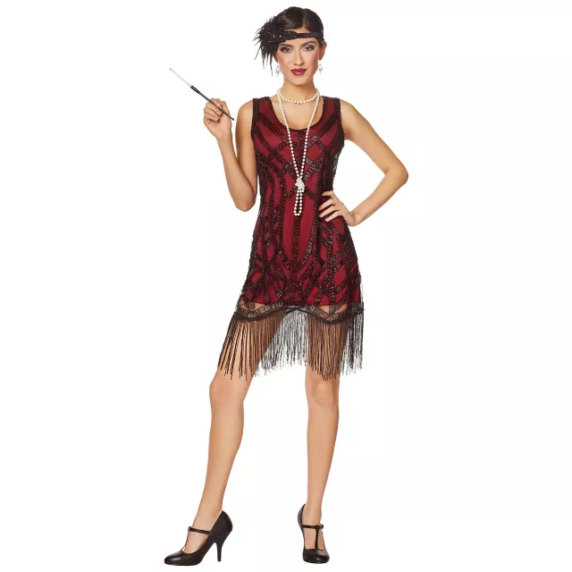 Adult Burgundy Beaded Flapper Dress