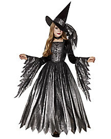 Ladies Silver Spider Web Witch Horror Halloween Fancy Dress Costume Cape New 